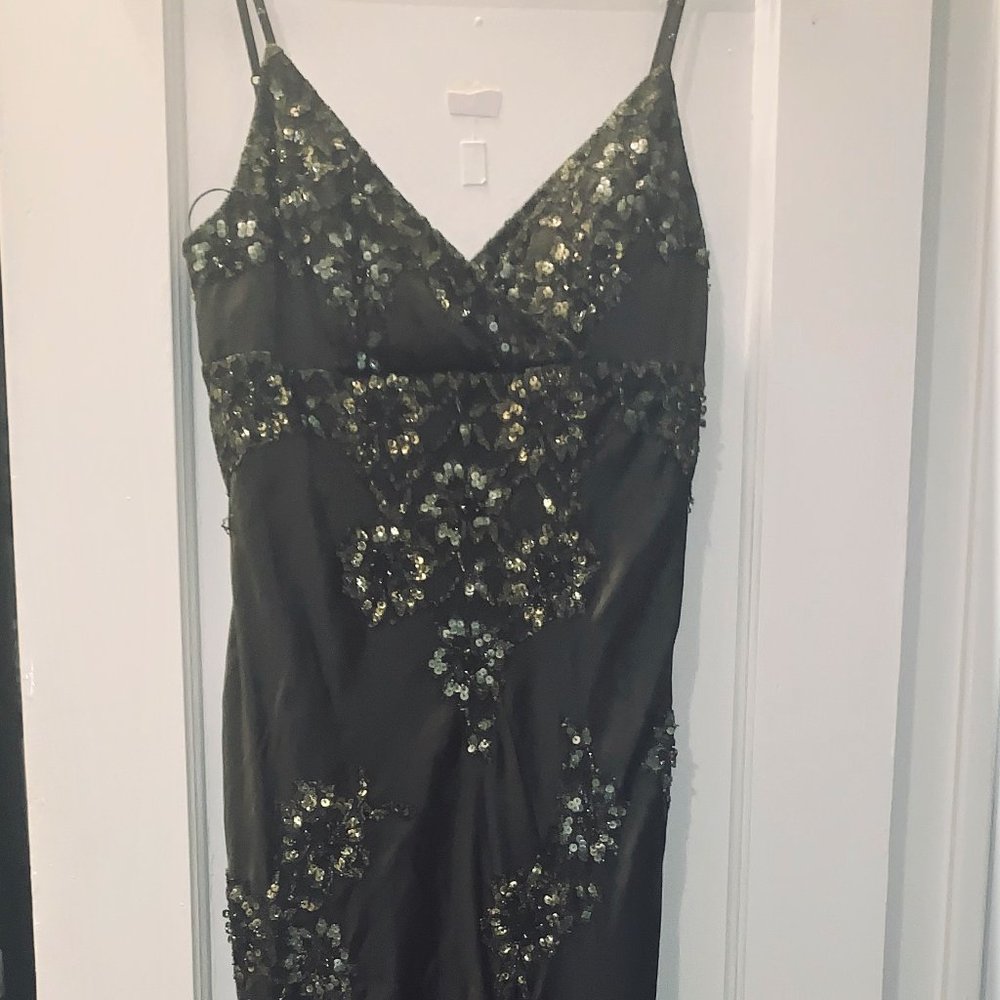 Silk & Lace Olive Evening Gown - Size 14